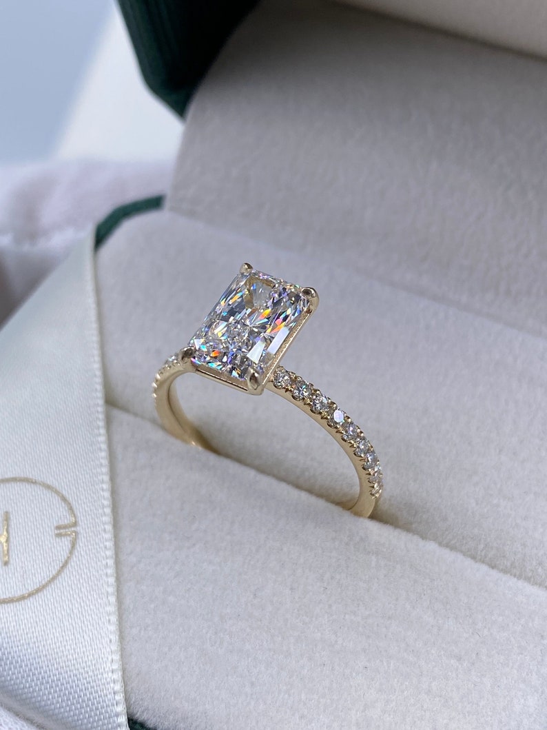 Stunning 2.30 CT Radiant Moissanite Engagement Ring with Pave Design 5