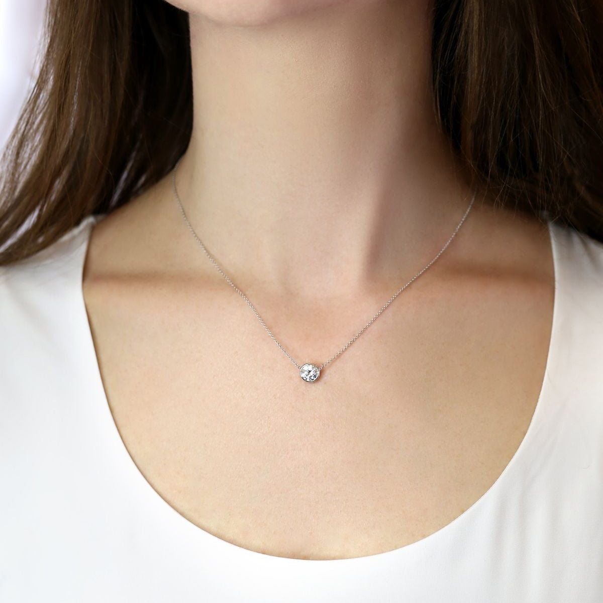 1.0 CT Round Moissanite Diamond Bezel Pendant Necklace in Solid Gold 2