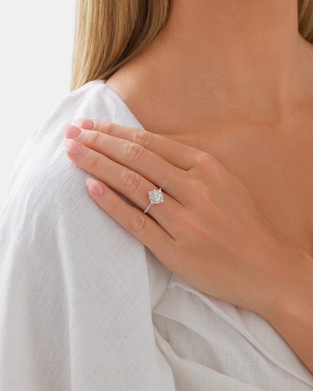 Stunning 0.3 TCW Round Moissanite Engagement Ring With Cluster Design 5