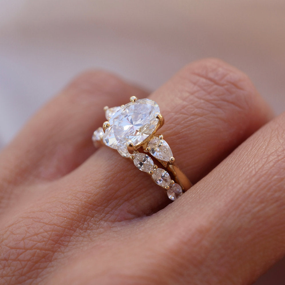 Stunning 0.4 TCW Oval Moissanite Stone Half Eternity Wedding Band 7