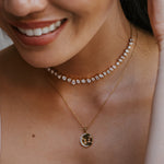 0.18 CT Round Moissanite Diamond Sign Pendant Necklace in Solid Gold 9