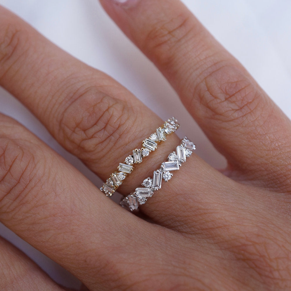 Classic 0.40 CT Round & Baguette Moissanite Stones Cluster Wedding Bands 2