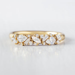 Stunning 0.64 CT Round, Pear, Marquise & Baguette Moissanite Stones Multi Stone Wedding Bands