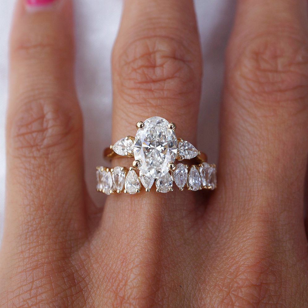 0.4 TCW Pear Moissanite Stones Half Eternity Wedding Band In Yellow Gold (Remaking) 2
