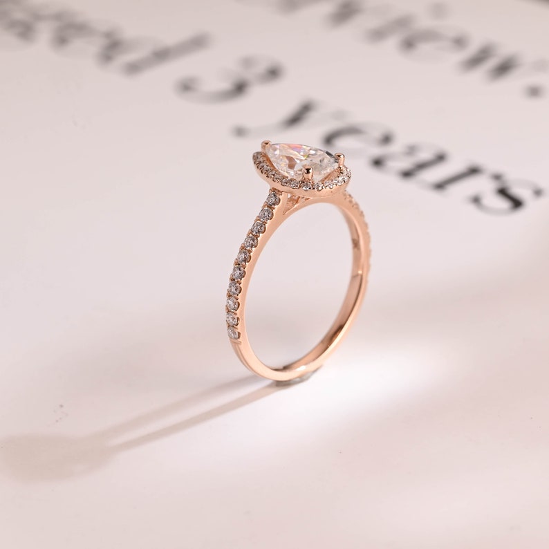 Stunning 1.0 - 2.0 CT Pear Moissanite Engagement Ring with Pave & Halo Design 7