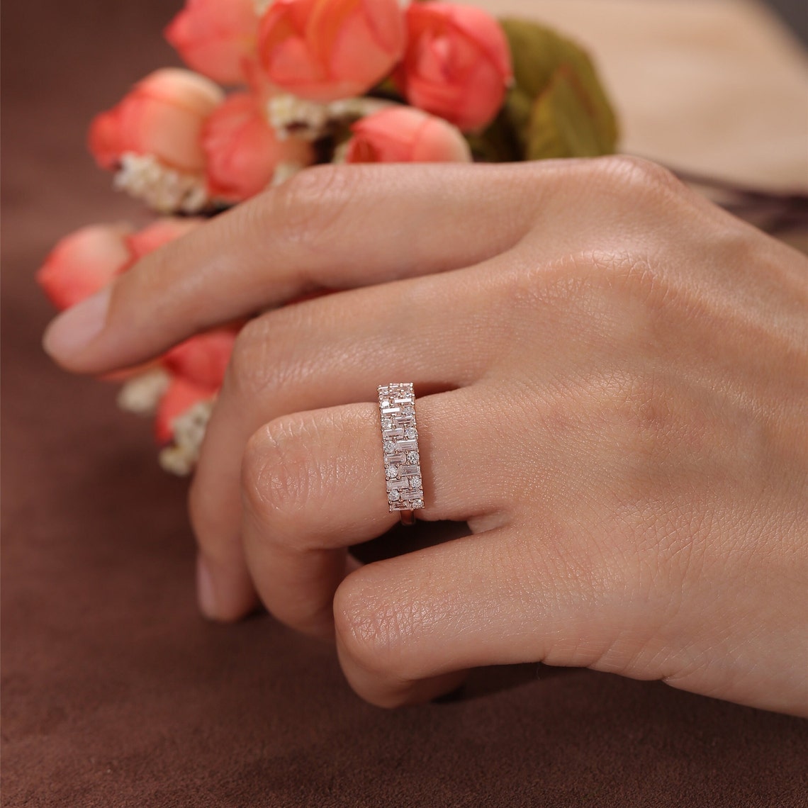 1.0 TCW Baguette & Round Cut Moissanite Bridal Wedding Band 8