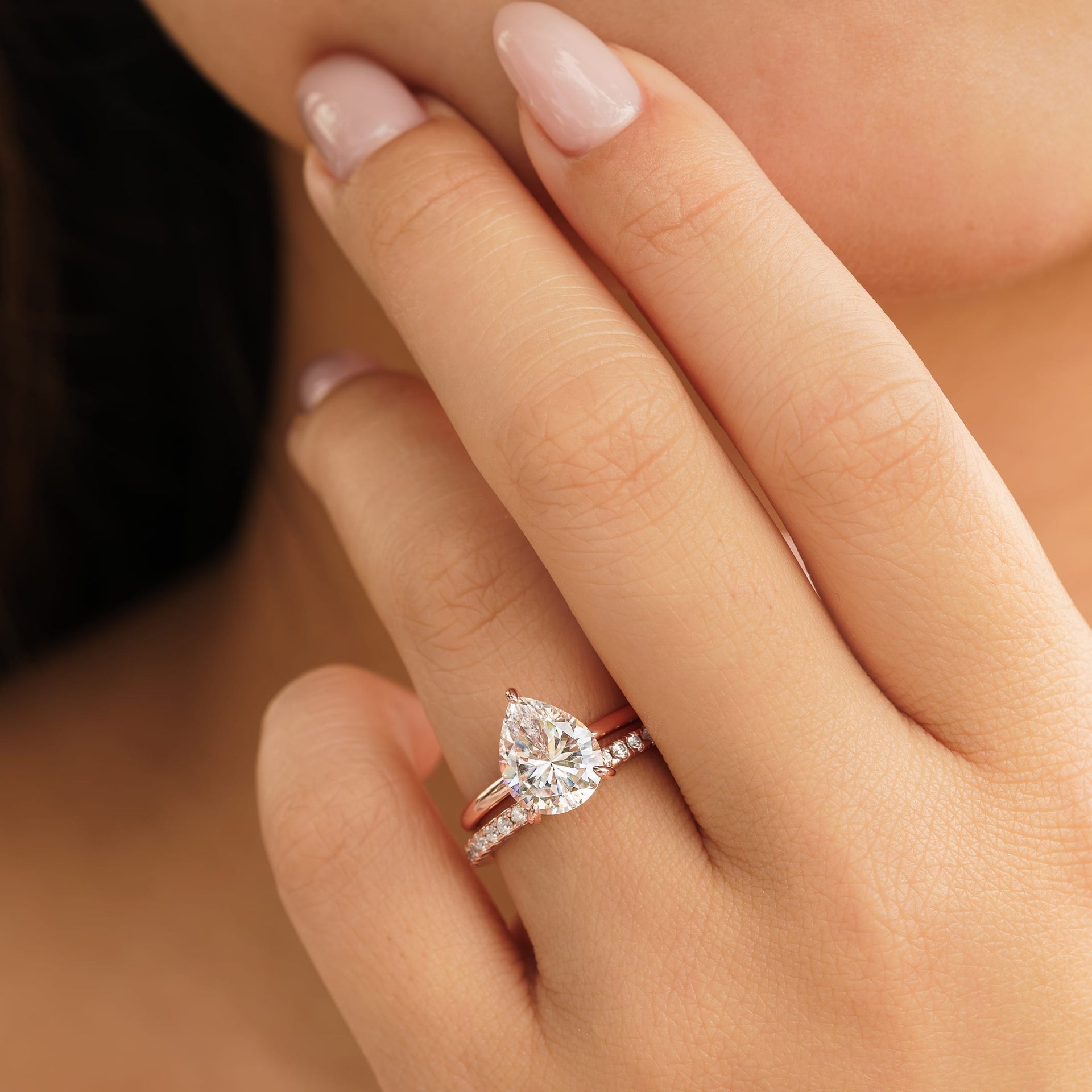 Stunning 3.0 CT Pear Moissanite Engagement Ring with Hidden Halo Design 6