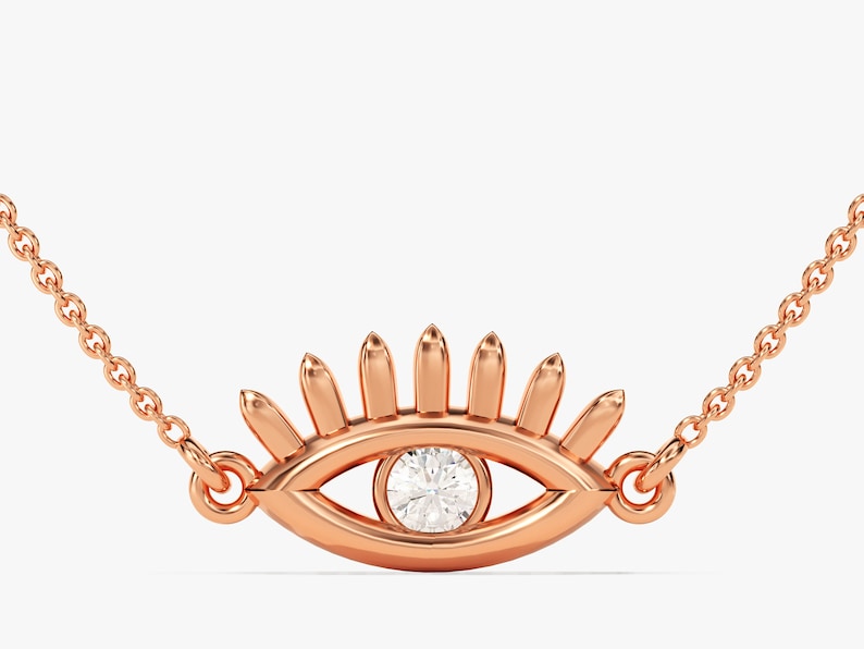 0.05 CT Round Moissanite Diamond Evil Eye Pendant Necklace in Solid Gold 3