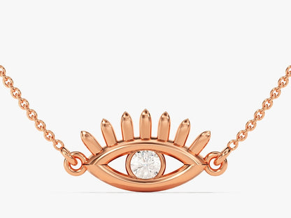 0.05 CT Round Moissanite Diamond Evil Eye Pendant Necklace in Solid Gold 3