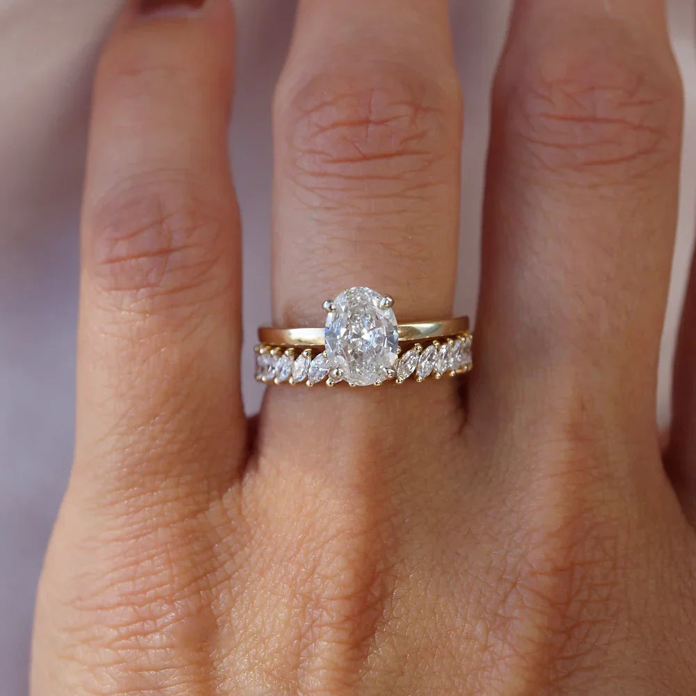 Stunning 0.4 TCW Marquise Moissanite Stones with Half Eternity Wedding Band 2