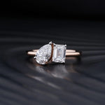 Stunning 1.50 CT Pear & Emerald Moissanite Engagement Ring with Two Stone Design 1