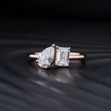 Stunning 1.50 CT Pear & Emerald Moissanite Engagement Ring with Two Stone Design 1