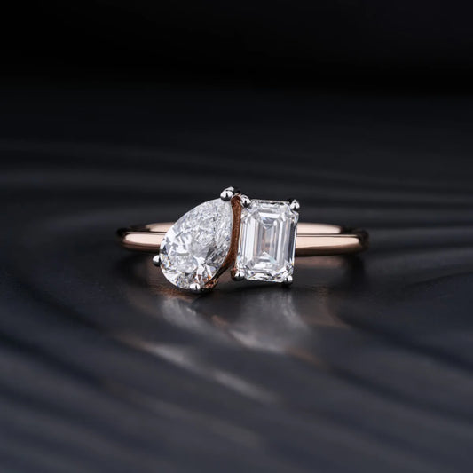 Stunning 1.50 CT Pear & Emerald Moissanite Engagement Ring with Two Stone Design 1