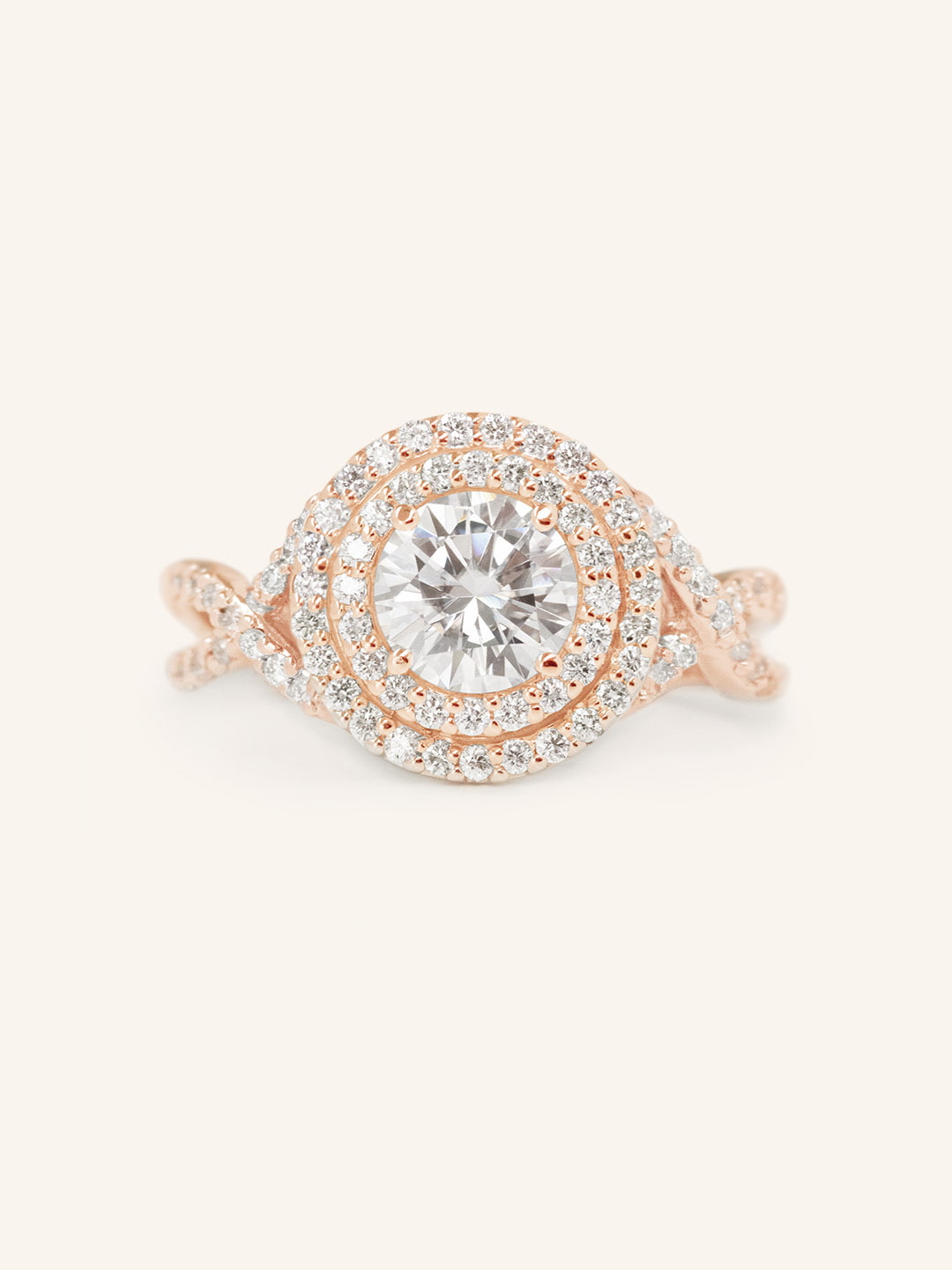 Stunning 1.0 CT Round Moissanite Engagement Ring with Double Halo Design 3