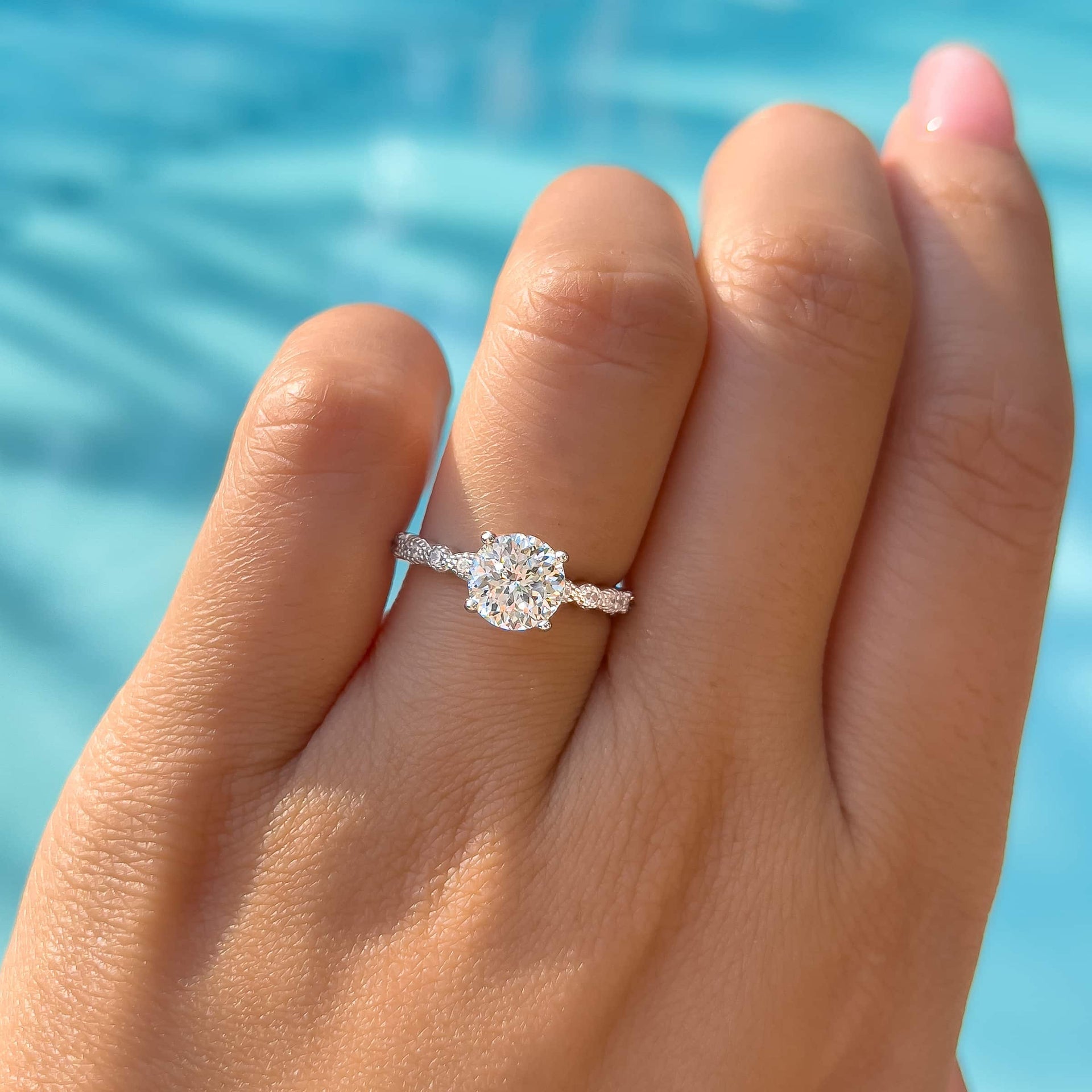 Stunning 1.5 CT Round Moissanite Engagement Ring with Pave & Hidden Halo Design 6