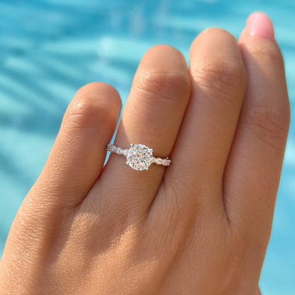 Stunning 1.5 CT Round Moissanite Engagement Ring with Pave & Hidden Halo Design 6