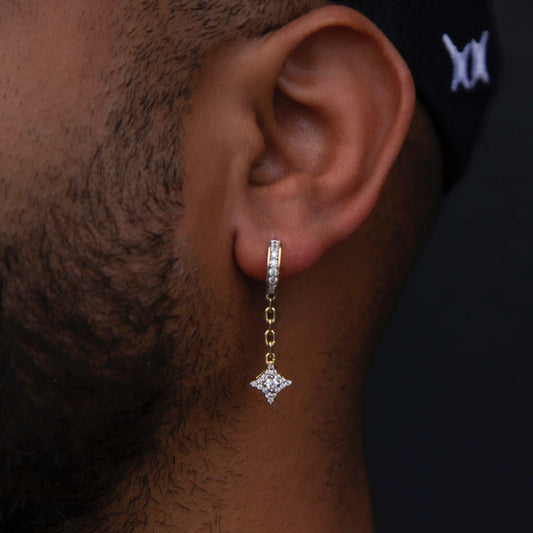 1.5 CT Round Moissanite Star Drop Hoop Silver Earrings for Him 1