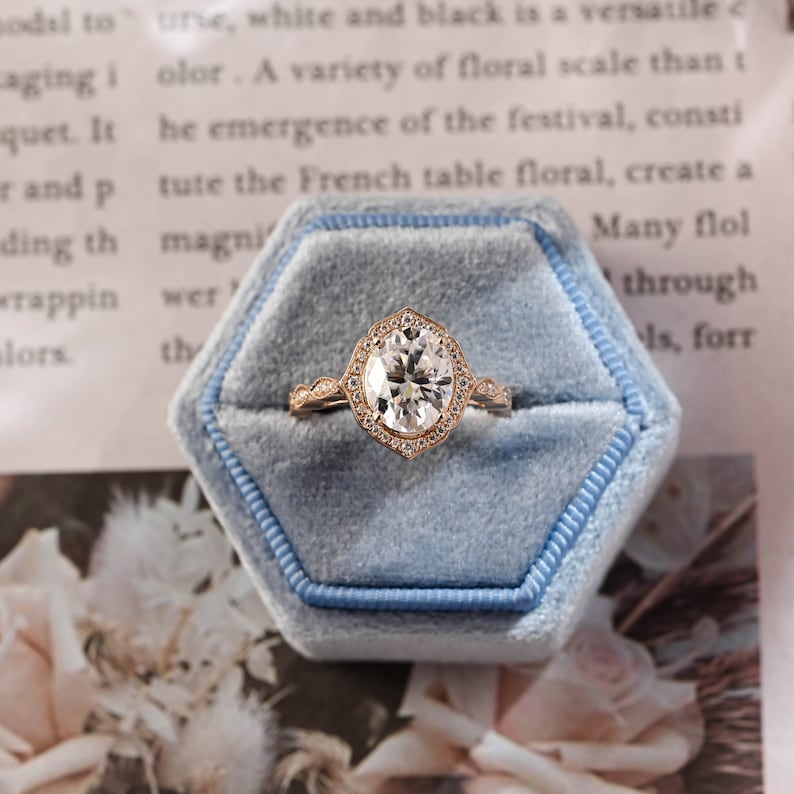 Stunning 3.0 CT Oval Moissanite Engagement Ring with Halo Design 10