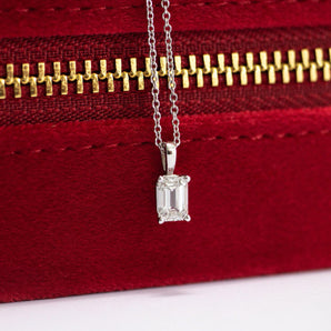 1.0 CT Emerald Cut Moissanite Diamond Solitaire Pendant Necklace in Solid Gold