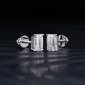 2.0 TCW Emerald Cut Moissanite Stud Earrings in Gold