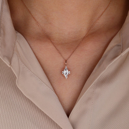 2.10 CT Oval Moissanite Diamond Cluster Pendant Necklace in Solid Gold 5