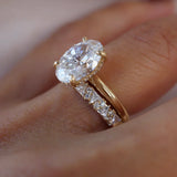 Stunning 0.4 TCW Trillion & Round Moissanite Stone with Half Eternity Wedding Band 4