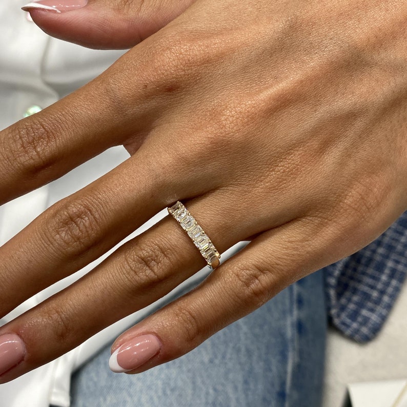 Stunning 0.99 CT Emerald Moissanite Stones Half Eternity Wedding Bands 3
