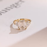 Stunning 1.0 - 2.0 CT Emerald Moissanite Engagement Ring with Three Stone Design 1