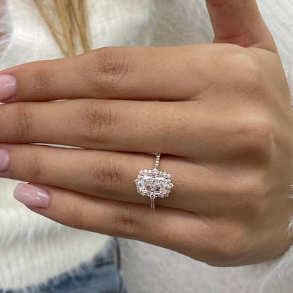 Stunning 1.50 CT Radiant Moissanite Engagement Ring with Cluster Halo & Pave Design 4