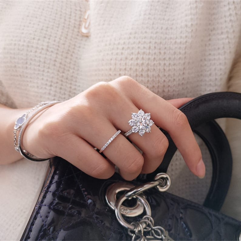 Stunning 2.0 CT Round Moissanite Engagement Ring with Halo & Pave Design 7