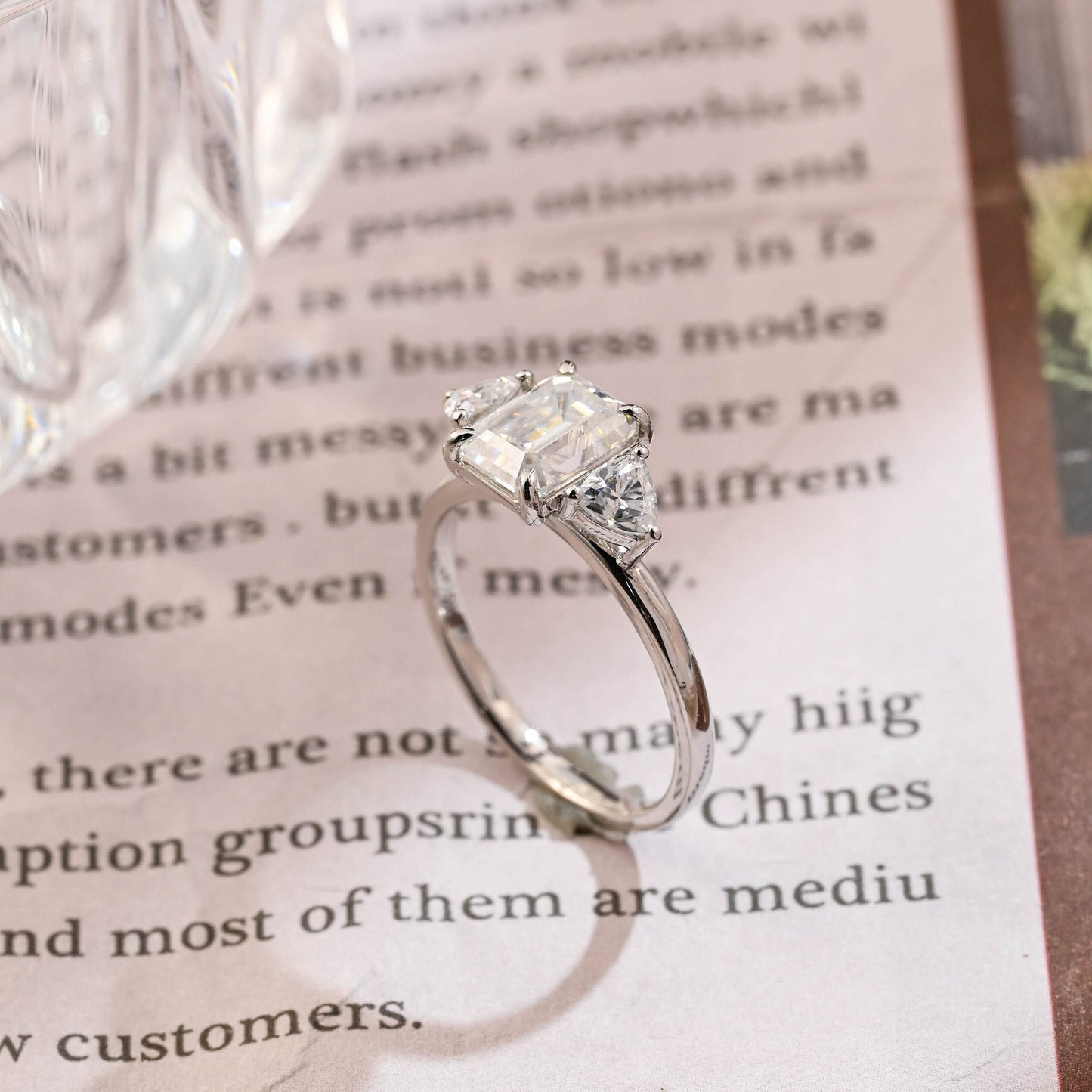 Stunning 3.0 CT Emerald Moissanite Engagement Ring with 3 Stones Design 5