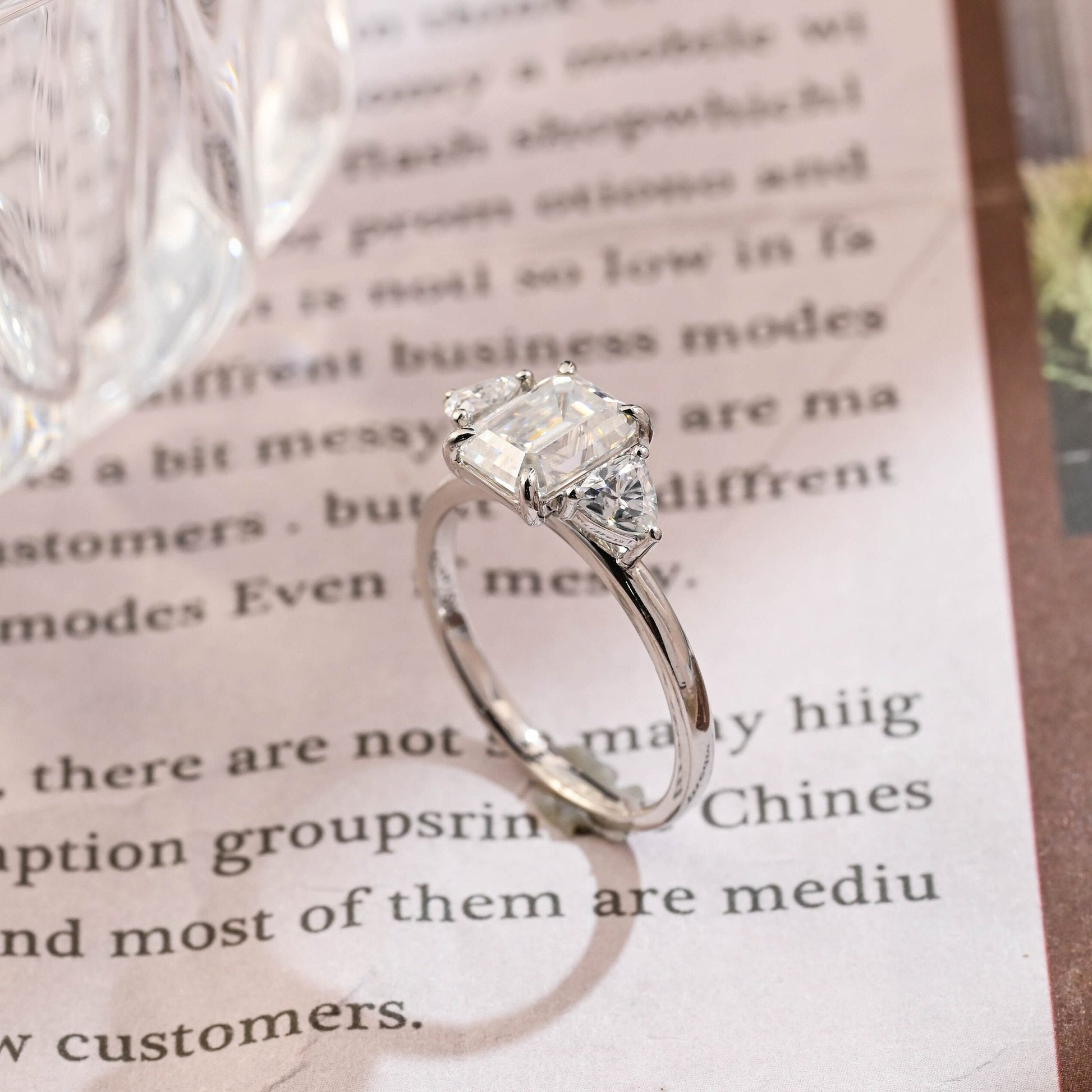 Stunning 3.0 CT Emerald Moissanite Engagement Ring with 3 Stones Design 5