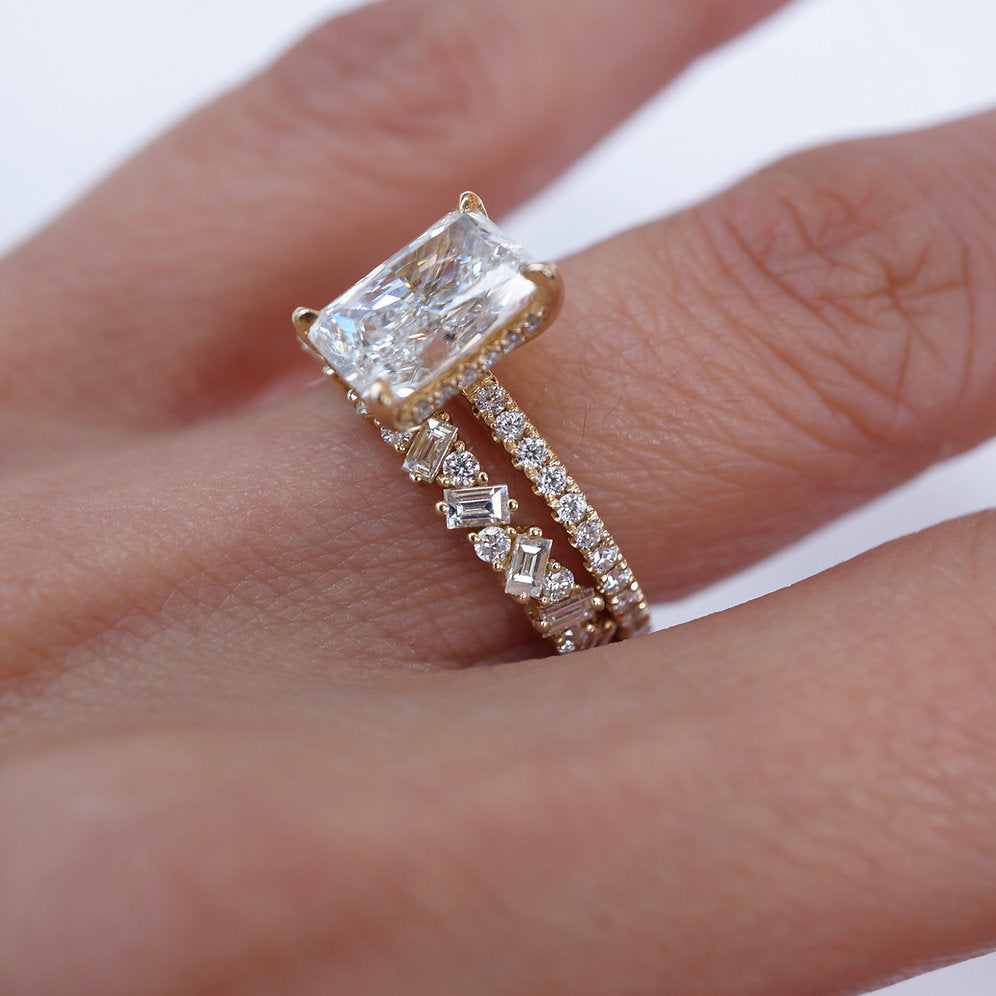 Classic 0.40 CT Round & Baguette Moissanite Stones Cluster Wedding Bands 3