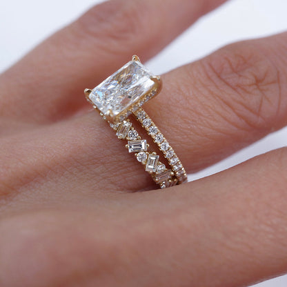 Classic 0.40 CT Round & Baguette Moissanite Stones Cluster Wedding Bands 3