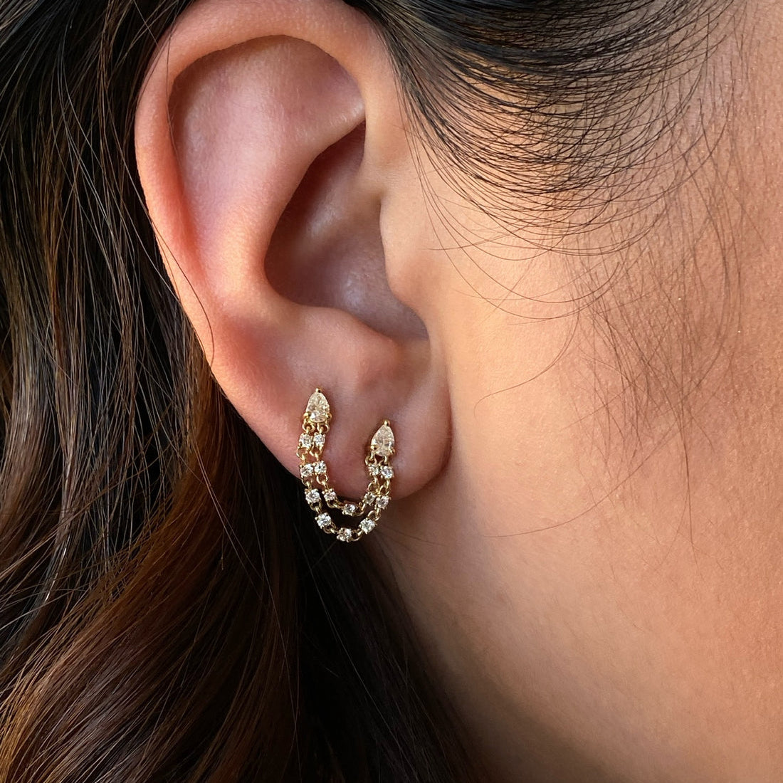 0.50 TCW Pear & Round Cut Moissanite Double Piercing Earrings in Gold 2