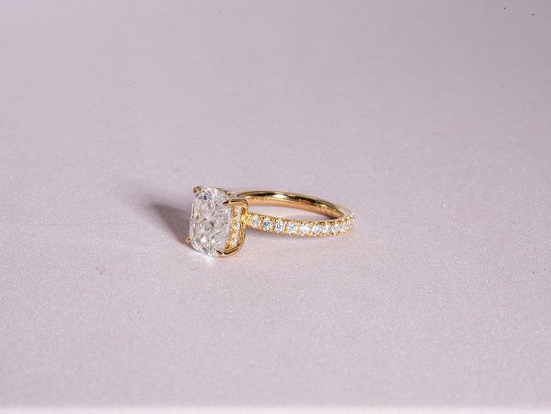 Classic 3.0 CT Cushion Moissanite Engagement Ring with Hidden Halo & Pave Design 5