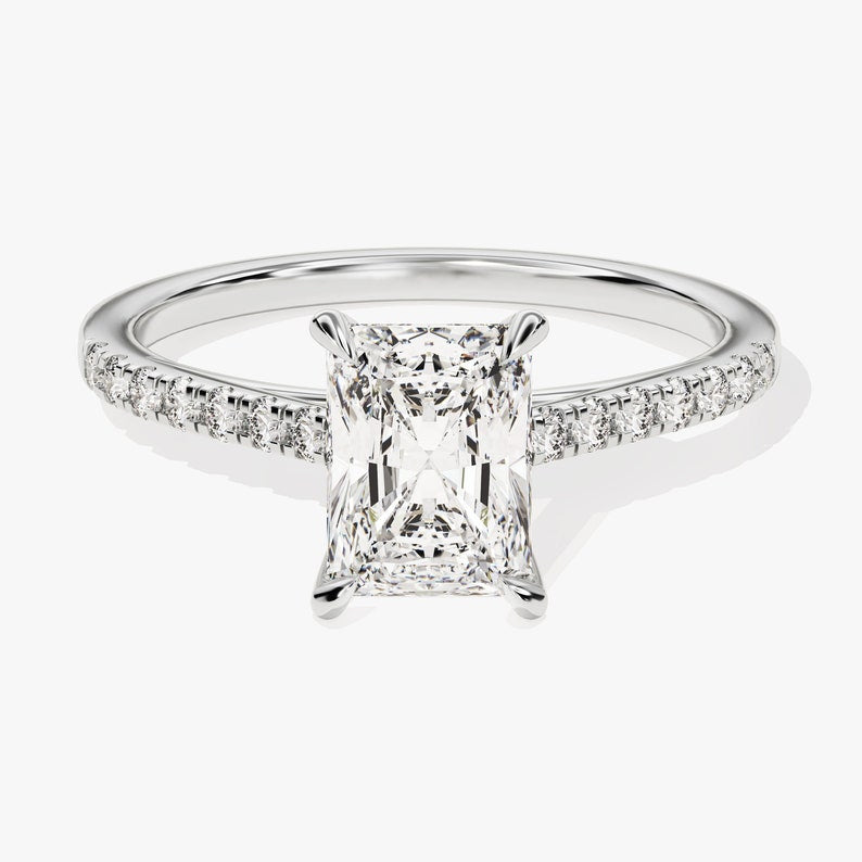 Stunning 1.0-2.0 CT Radiant Moissanite Engagement Ring with Dainty Pave Design 4
