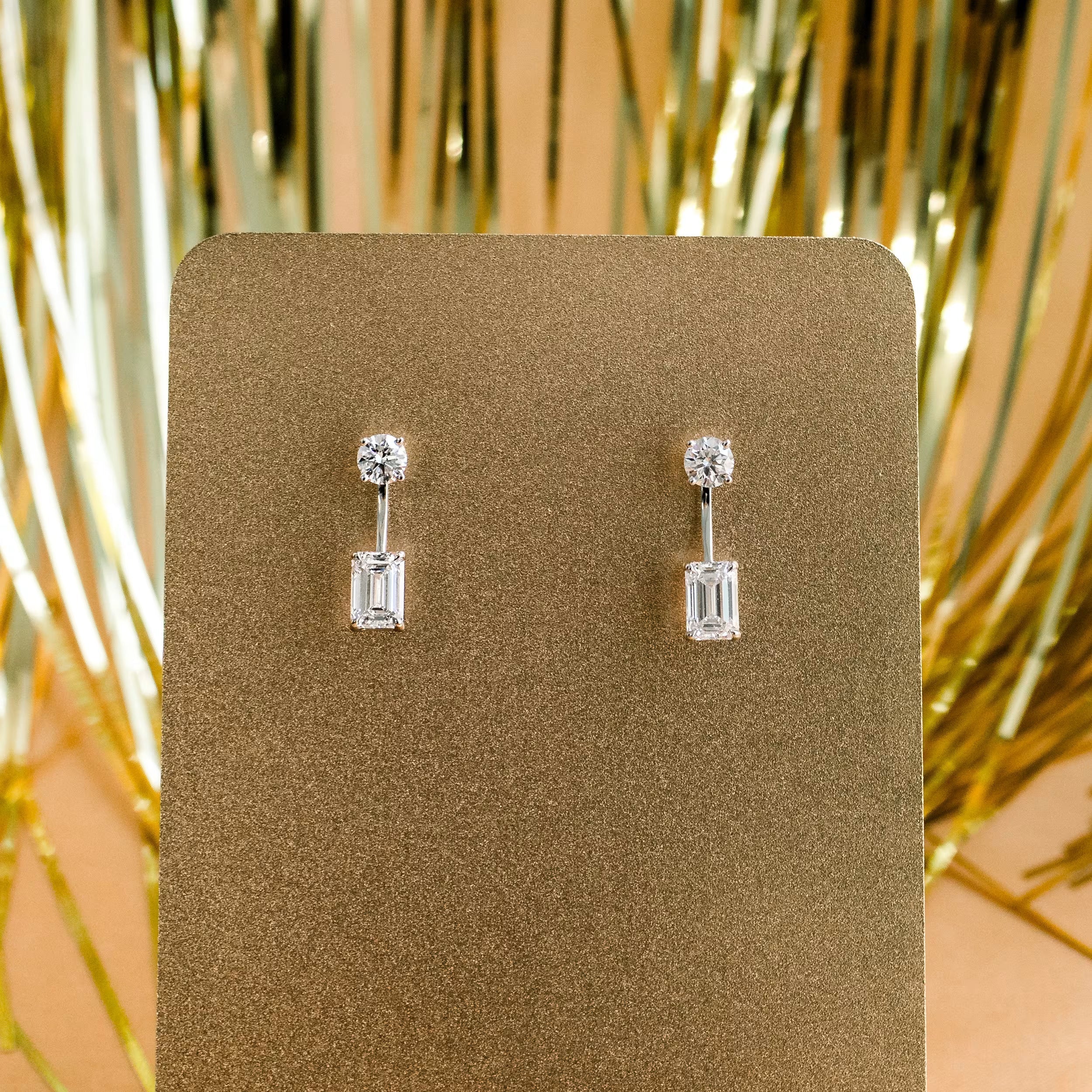 2.50 TCW Emerald & Asscher Cut Moissanite Jackets Earrings in Gold 3