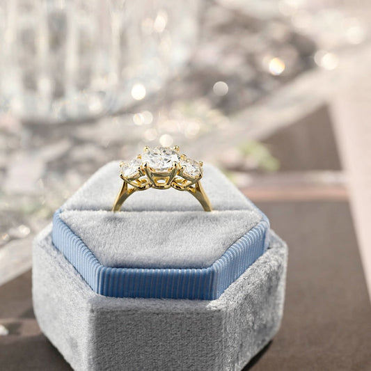 Stunning 3.0 CT Round Moissanite Engagement Ring with 3 Stones Design 2