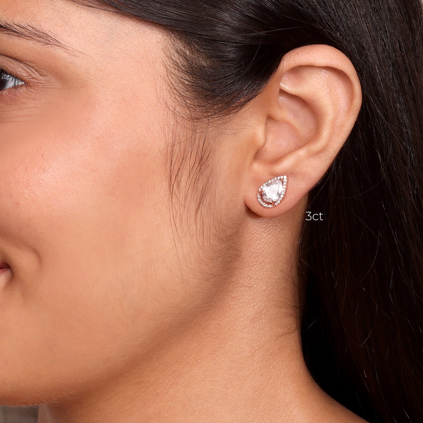 0.75 TCW Pear & Round Cut Moissanite Halo Earrings in Gold 3