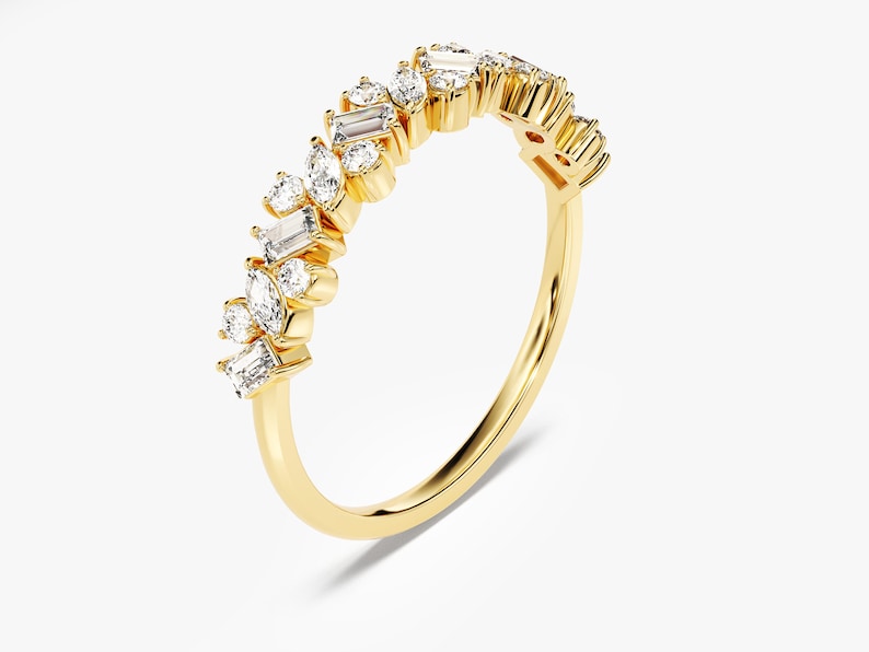 Stunning 0.40 TCW Round, Baguette & Marquise Moissanite Stones Cluster Wedding Bands 2