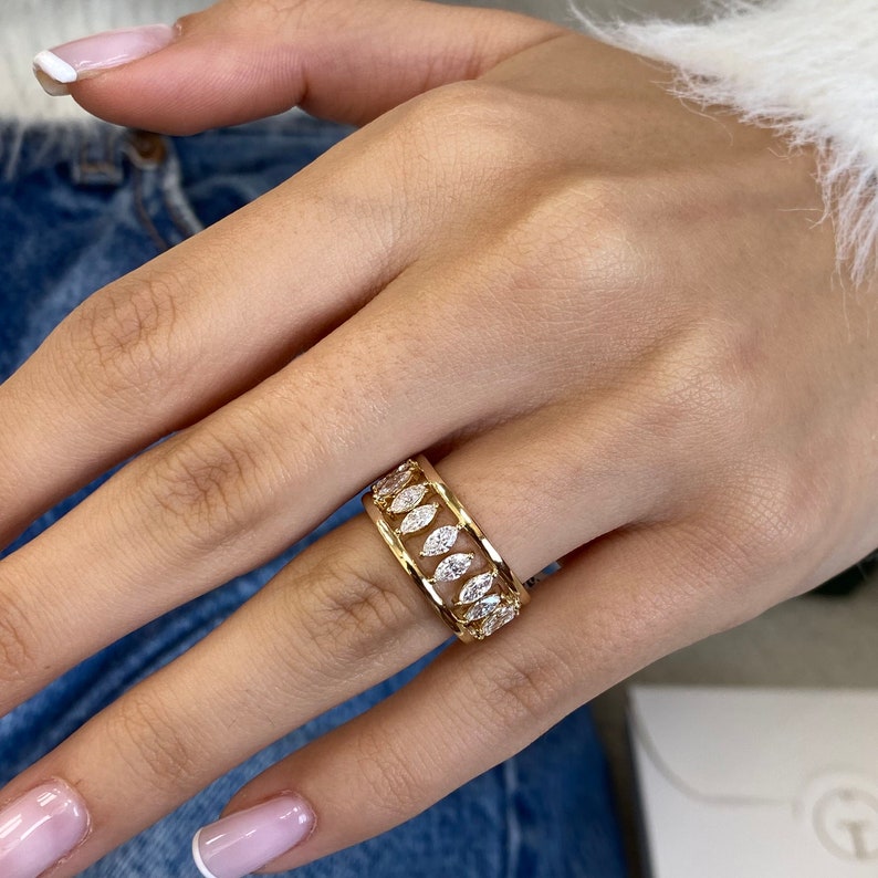Stunning 1.96 CT Marquise Moissanite Stones Full Eternity Wedding Bands 2