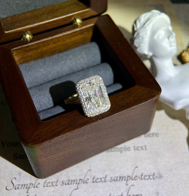 Stunning 5.0 CT Radiant Moissanite Engagement Ring with Halo & Pave Design 14