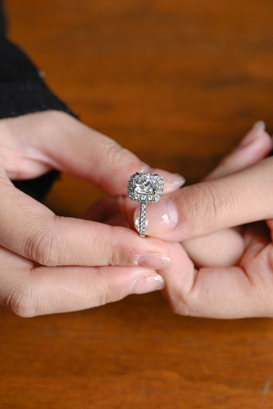 Stunning 1.0 - 2.0 CT Cushion Moissanite Engagement Ring With Pave & Halo Design 2