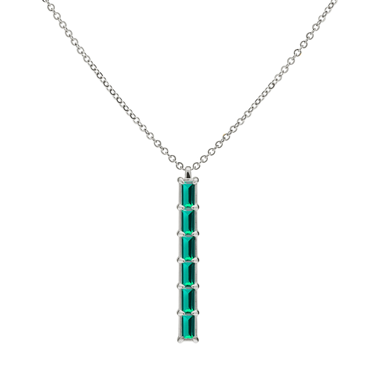 2 TCW Baguette Emerald Lab Made Diamond-May Birthstone Necklace 8