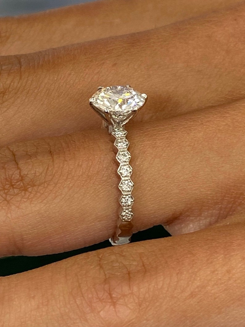 Classic 1.50 CT Round Moissanite Engagement Ring with Pave Design 4