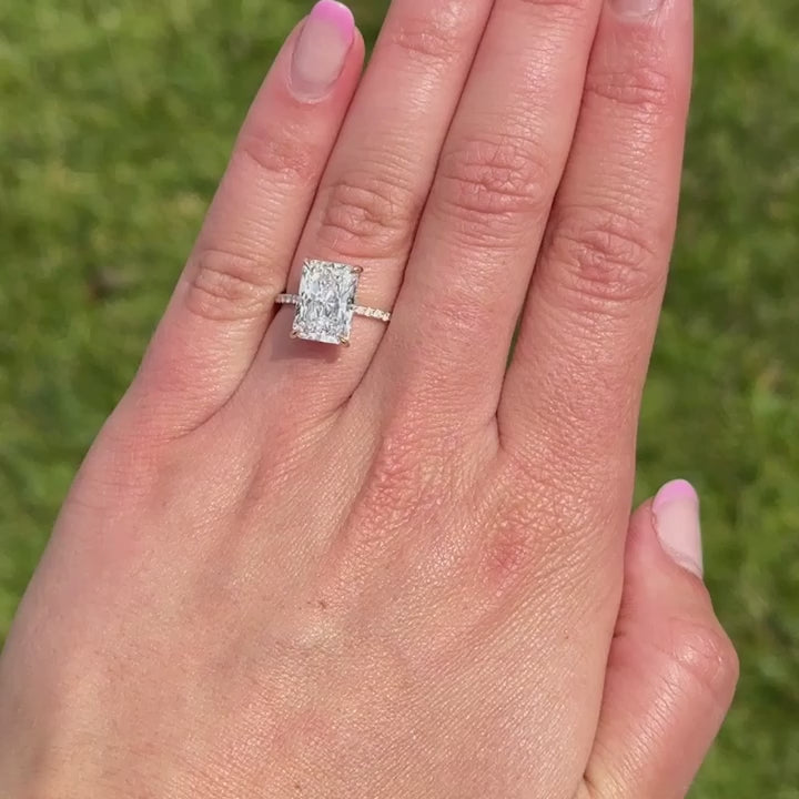 Stunning 3.0 CT Radiant Moissanite Engagement Ring with Hidden Halo & Pave Design 8