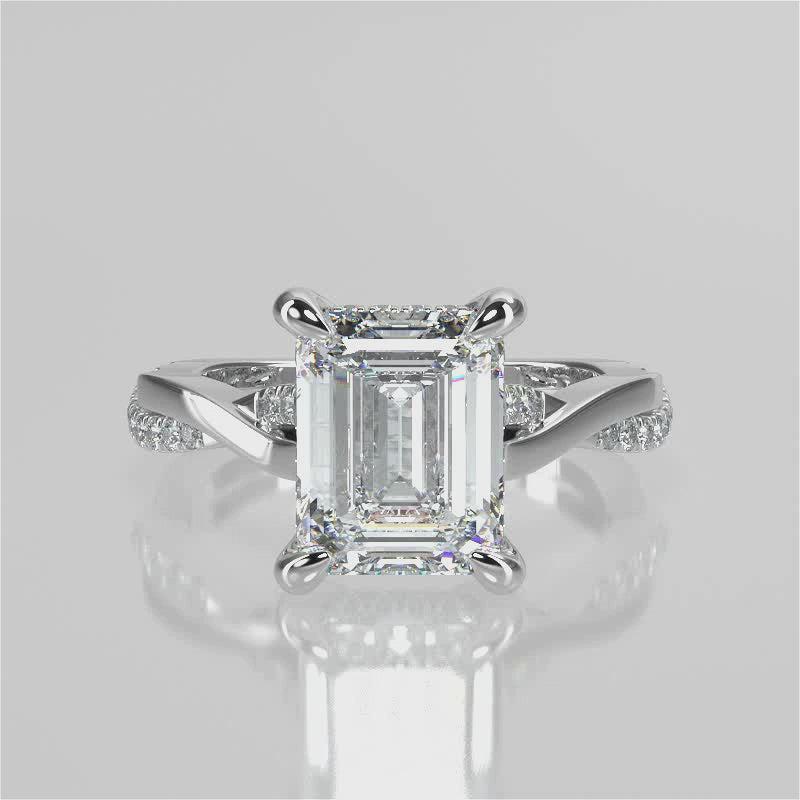 Stunning 2.53 CT Emerald Moissanite Engagement Ring with Twisted Pave Design 4