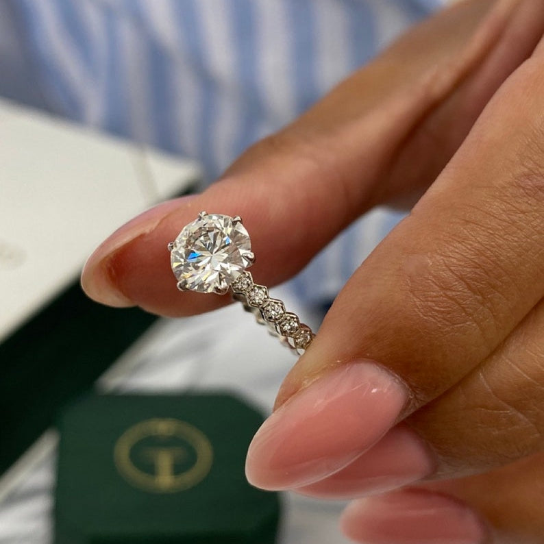 Classic 1.50 CT Round Moissanite Engagement Ring with Pave Design 2