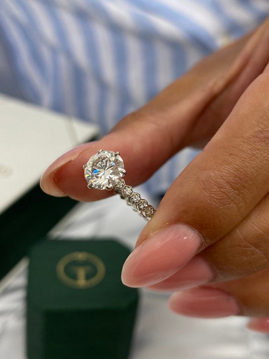 Classic 1.50 CT Round Moissanite Engagement Ring with Pave Design 2